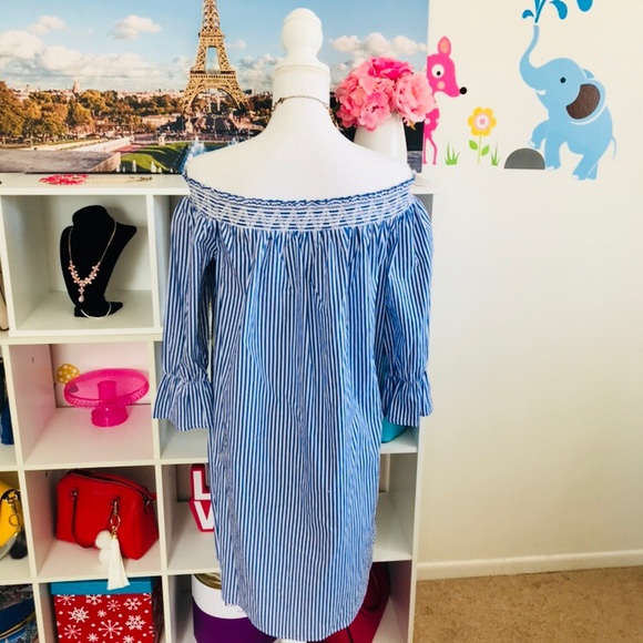 Tacera women blue &white off shoulder tunic dress - Picture 3 of 8